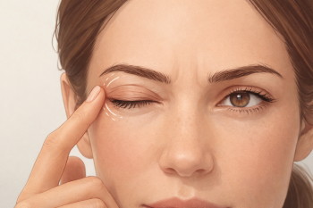 illustration of woman experiencing eyelid twitch, a common magnesium deficiency symptom